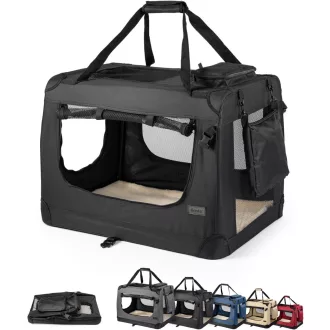   lionto Összecsukható Szállítóbox Kutyáknak Macskáknak 82x58x58cm Fekete - 4 - L: 82x58x58cm, Black