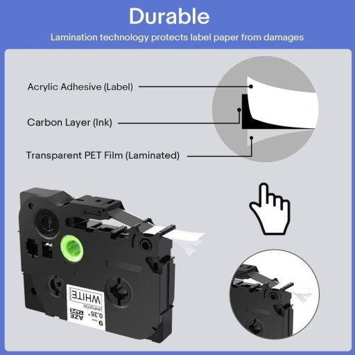 Fehér Címke Szalag  Kompatibilis  Brother TZe-221-hez 9mm Újracsomagolt termék