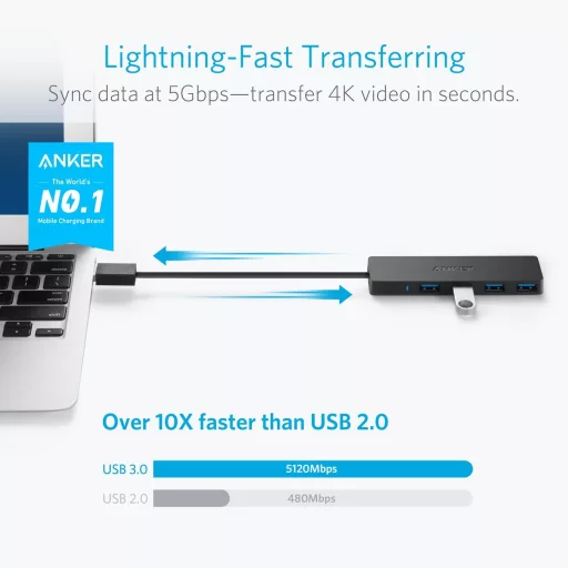 MacBook USB hub: 4 portos, ultra vékony USB 3.0 elosztó Apple és Surface eszközökhöz