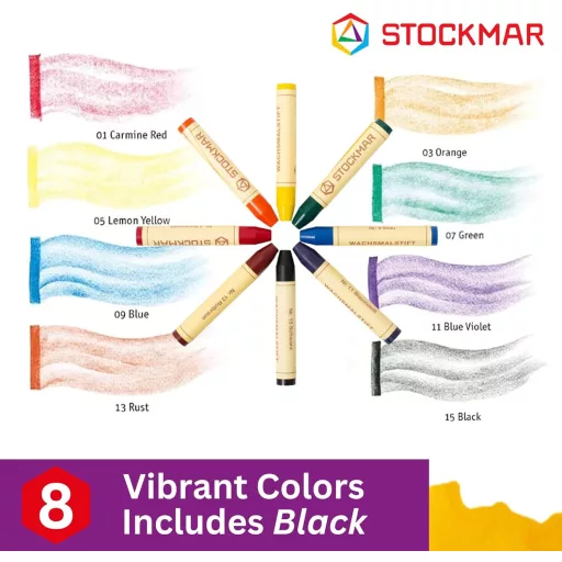 Stockmar Méhviasz Zsírkréta Készlet - 8 Színes Kréta Fémdobozban, Vízálló, 83 mm, 2 Éves Kortól, Rajzoláshoz és Színezéshez