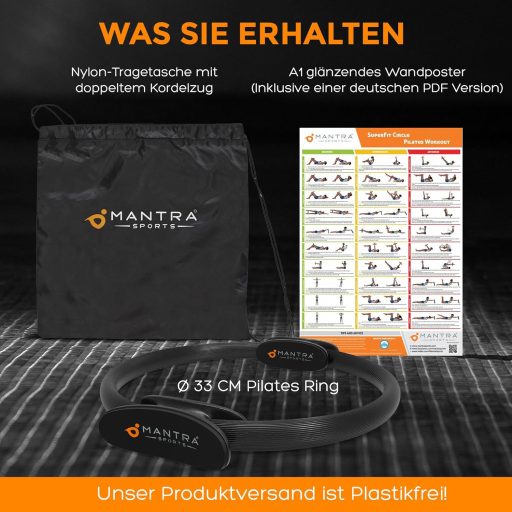 MANTRA SPORTS Inel Pilates - Dispozitiv Fitness Acasă pentru Antrenamentul Mușchilor Pelvieni, Tonifierea Coapselor și a Șoldurilor, Bărbați și Femei, 35,5 cm, Portabil