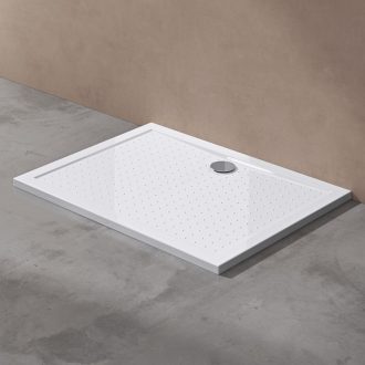   doporro Lucia02 Obdĺžniková sprchová vanička 70x100x4 cm Biela Akrylátová s protišmykovým profilom pre inštaláciu v úrovni podlahy s DIN pripojením