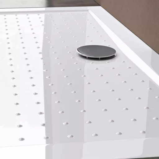 doporro Lucia02 Pravokutna tuš kada 70x100x4 cm Bijeli akril s protukliznim profilom za ugradnju u ravnini poda s DIN priključkom