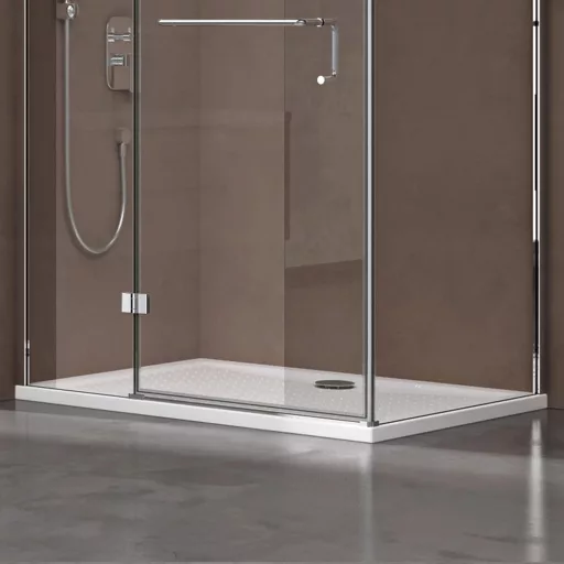 doporro Lucia02 Pravokutna tuš kada 70x100x4 cm Bijeli akril s protukliznim profilom za ugradnju u ravnini poda s DIN priključkom