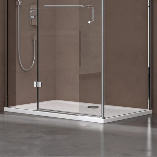 doporro Lucia02 Téglalap Alakú Zuhanytálca 70x100x4 cm Fehér Akril Csúszásgátló Profillal Padlószintű Beépítéshez DIN Csatlakozással