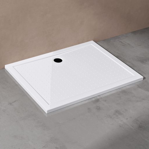 doporro Lucia02 Téglalap Alakú Zuhanytálca 70x100x4 cm Fehér Akril Csúszásgátló Profillal Padlószintű Beépítéshez DIN Csatlakozással