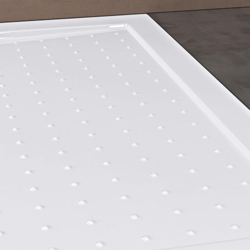 doporro Lucia02 Téglalap Alakú Zuhanytálca 70x100x4 cm Fehér Akril Csúszásgátló Profillal Padlószintű Beépítéshez DIN Csatlakozással