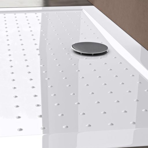 doporro Lucia02 Téglalap Alakú Zuhanytálca 70x100x4 cm Fehér Akril Csúszásgátló Profillal Padlószintű Beépítéshez DIN Csatlakozással