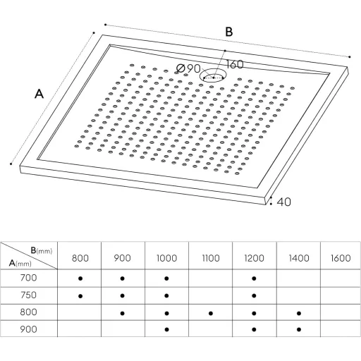 Cădiță de duș dreptunghiulară doporro Lucia02, 70x100x4 cm, acril alb, cu profil antiderapant, pentru montaj la nivelul pardoselii, cu racord DIN.