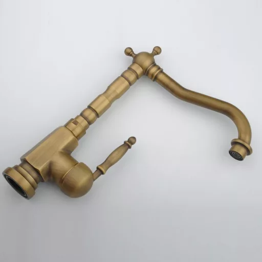 Baterie chiuvetă bronz Hiendure - Baterie de bucătărie monocomandă, cu pipă rotativă 360°, material cupru, model înalt, montare cu o singură gaură
