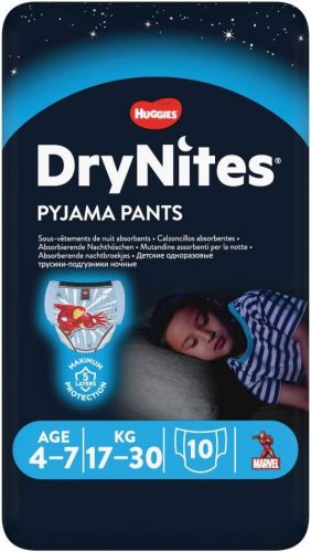 Huggies DryNites Éjszakai Pelenka Fiúknak 4-7 Éves Korig, 10 db, Éjszakai Bepisilés Elleni Védelem, Diszkrét Alsónemű Jellegű