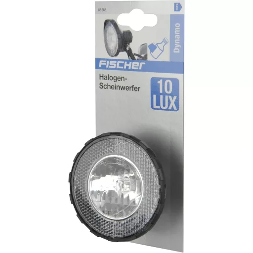 Far față pentru bicicletă cu dinam, FISCHER, 10 lucși, cu bec halogen înlocuibil, conform StVZO