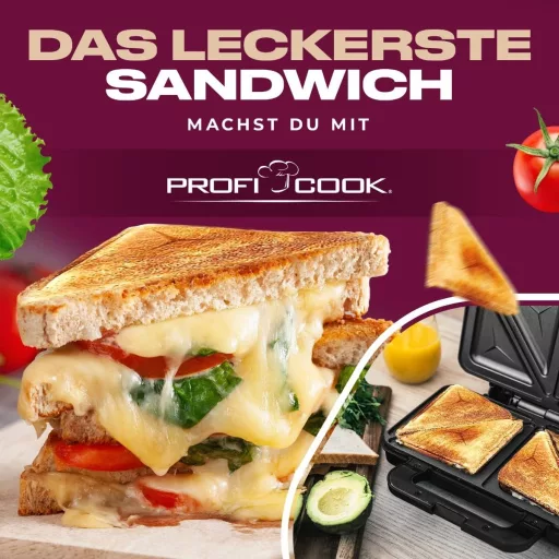 Profi Cook PC-ST 1092 XXL szendvicssütő rozsdamentes acél, tapadásmentes bevonattal