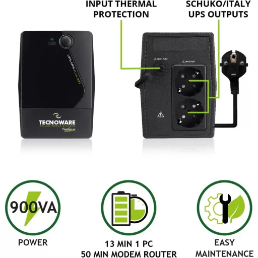 Tecnoware FGCERAPL900 900VA szünetmentes tápegység UPS fekete kompakt