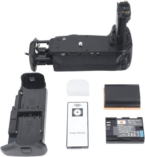 Grip baterie cu telecomandă infraroșu DSTE pentru Canon EOS 6D DSLR, compatibilă cu BG-E13, cu 2 acumulatori LP-E6.