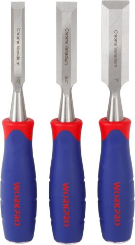 WORKPRO Fa Véső Készlet - Króm-Vanádium Acél, 12mm, 19mm, 25mm Méretben, Ergonomikus Markolattal, Famunkákhoz