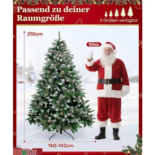 Brad Artificial de Crăciun Nins 210 cm - Brad Artificial cu Suport, 1290 Ace și Conuri, PVC Ignifug, Ușor de Asamblat