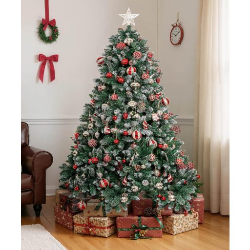 Yorbay Zasnežený umelý vianočný stromček so stojanom 150 cm - Opakovane použiteľná vianočná dekorácia