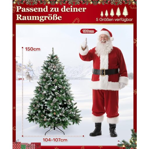 Yorbay Zasnežený umelý vianočný stromček so stojanom 150 cm - Opakovane použiteľná vianočná dekorácia