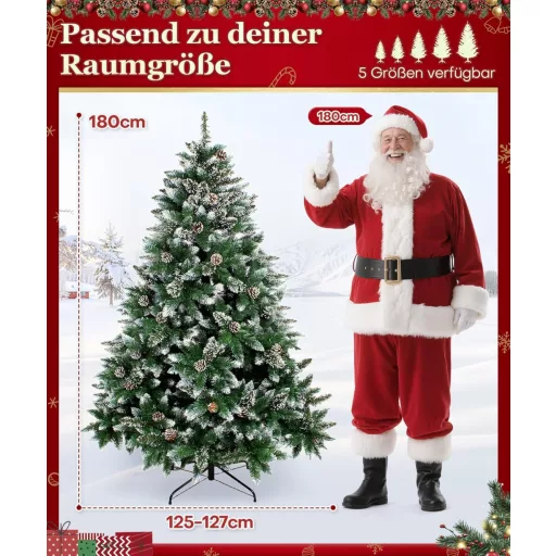Havas Műfenyő 180 cm - Fém Állvánnyal, 930 Tűlevéllel, Valódi Tobozokkal, Hófehér Karácsonyi Dekoráció, Könnyen Összeállítható