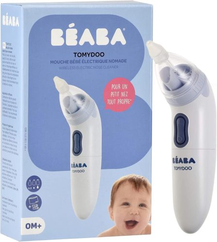 Aspirator nazal electric Béaba Tomydoo pentru bebeluși - Îndepărtare rapidă și delicată a secrețiilor nazale - Silicon fără BPA - Sterilizabil - Funcționează cu baterii
