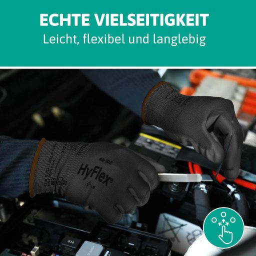 Ansell HyFlex 48-101 Nylon Munkakesztyű Fekete 12 Pár Méret 9