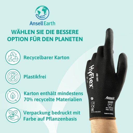 Ansell HyFlex 48-101 Nylon Munkakesztyű Fekete 12 Pár Méret 9