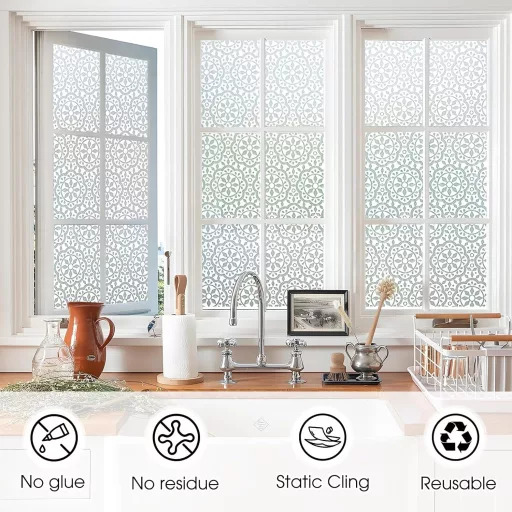 Lifetree Dekoratív Ablakfólia Statikus Ragasztás Nélkül 44x200cm Virágmintás