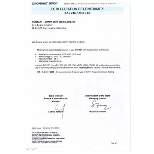 Șurub de siguranță automat Simon Kontakt 20A, calitate europeană