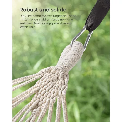 SONGMICS 2 személyes függőágy 210x150 cm, 300 kg terhelhetőség, kültéri hálózat táskával - Beige