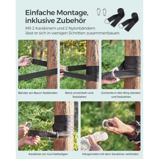 SONGMICS 2 személyes függőágy 210x150 cm, 300 kg terhelhetőség, kültéri hálózat táskával - Beige