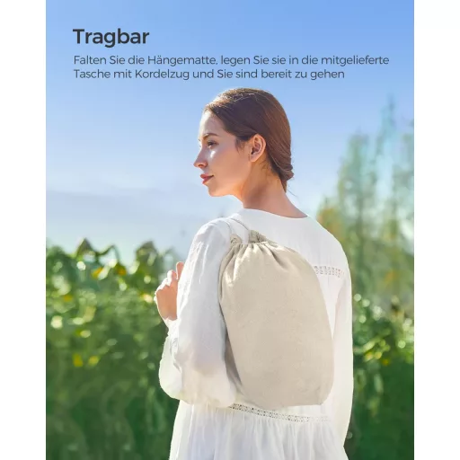 SONGMICS 2 személyes függőágy 210x150 cm, 300 kg terhelhetőség, kültéri hálózat táskával - Beige