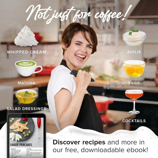 POWERLIX Elektromos Tejhabosító Rozsdamentes Állvánnyal - 19000 rpm Kézi Tejfelverő Kávéhoz, Cappuccinóhoz, Forró Csokihoz, Fekete