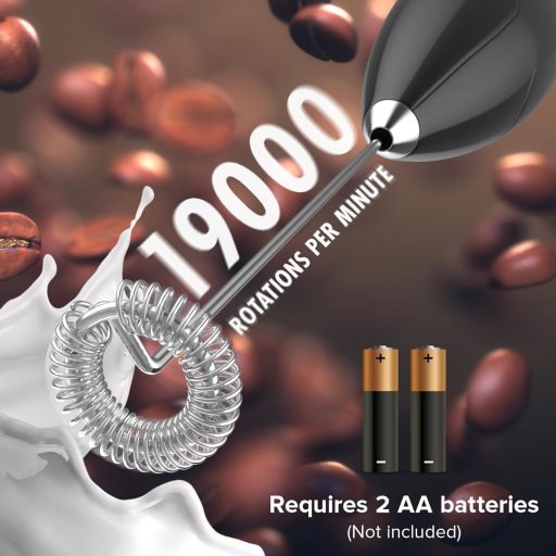 POWERLIX Elektromos Tejhabosító Rozsdamentes Állvánnyal - 19000 rpm Kézi Tejfelverő Kávéhoz, Cappuccinóhoz, Forró Csokihoz, Fekete