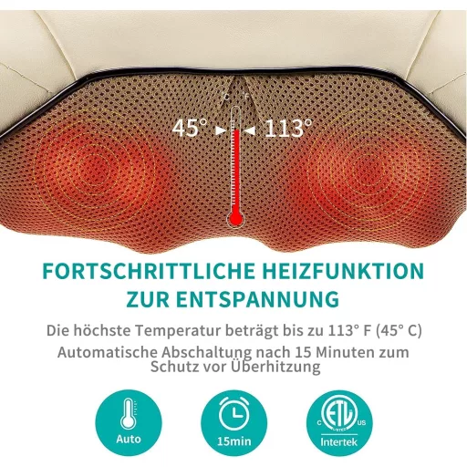 Nekteck Shiatsu Masszírozó Párna Melegítő Funkcióval - Nyak, Váll, Hát és Derék Masszázs Otthon, Irodában és Autóban - Állítható