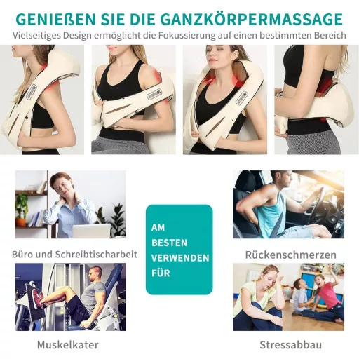 Nekteck Shiatsu Masszírozó Párna Melegítő Funkcióval - Nyak, Váll, Hát és Derék Masszázs Otthon, Irodában és Autóban - Állítható