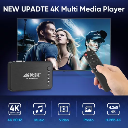 4K HDMI Médialejátszó TV-hez, 14TB HDD támogatással és távvezérlővel