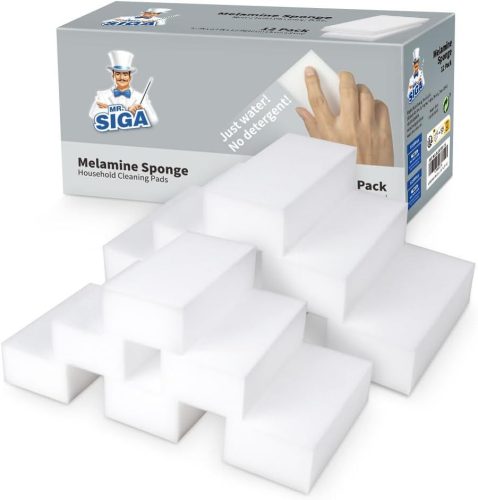 MR.SIGA Melamin Csodaszivacs Konyhai és Háztartási Tisztításhoz - 12 db-os Fehér Tisztítószivacs Készlet Makacs Szennyeződésekhez (12x6x3 cm
