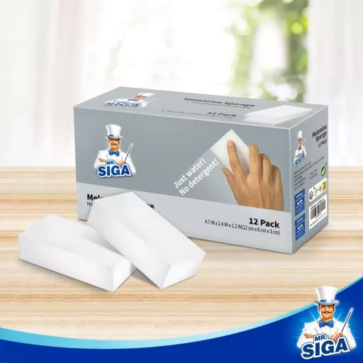 MR.SIGA Burete Magic Melaminic pentru Curățenie în Bucătărie și Gospodărie - Set 12 Bucăți Bureți de Curățat Albi pentru Murdărie Încăpățânată (12x6x3 cm)