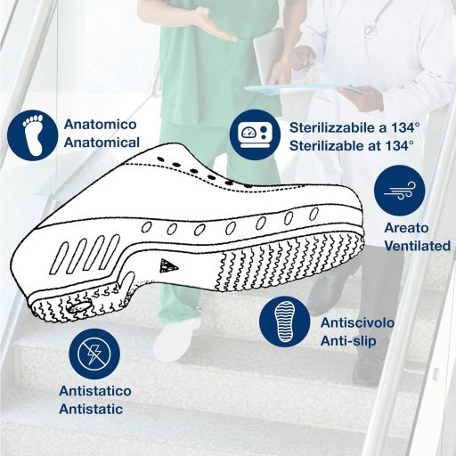 Papuci medicali profesionali GIMA, albi, mărimea 38-39, cu partea superioară ventilată