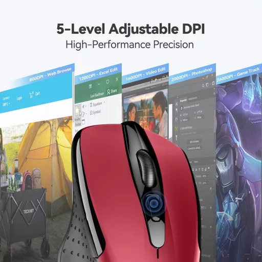 Mouse Wireless TECKNET Pro, 4000 DPI, 6 Butoane, Mouse Optic Ergonomic pentru Laptop