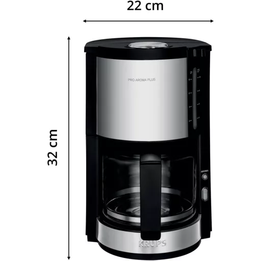 Krups KM321 Proaroma Plus 10 csészés kávéfőző, 1100W, fekete rozsdamentes acél