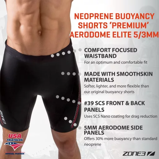 Pantaloni scurți de neopren cu flotabilitate ridicată ZONE3 Premium pentru bărbați, 5/3 mm - Negru/Roșu, pentru triatlon și înot în ape deschise