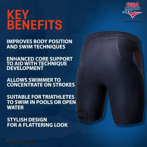 Pantaloni scurți de neopren cu flotabilitate ridicată ZONE3 Premium pentru bărbați, 5/3 mm - Negru/Roșu, pentru triatlon și înot în ape deschise