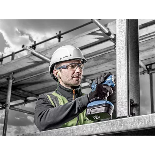 Ochelari de protecție Uvex i-works cu ramă albastră și lentilă transparentă - Ochelari de protecție muncii anti-ceață, rezistenți la zgârieturi și substanțe chimice