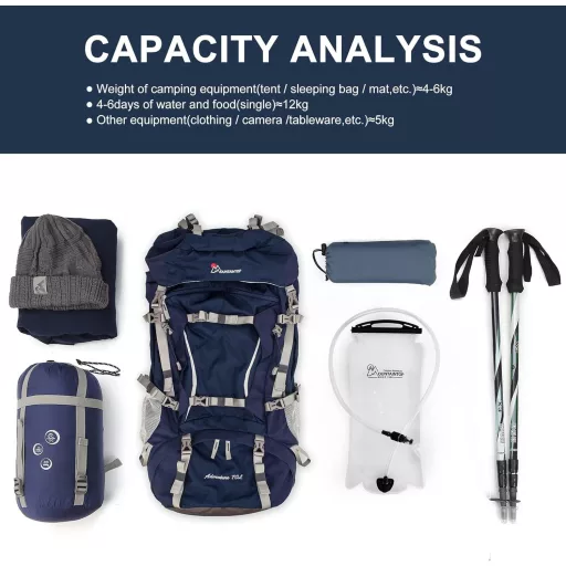 Rucsac de trekking MOUNTAINTOP 70L cu husă de ploaie, pentru bărbați și femei, ideal pentru drumeții și camping