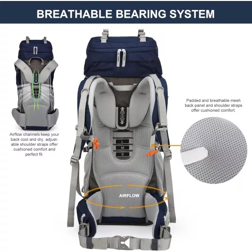 Rucsac de trekking MOUNTAINTOP 70L cu husă de ploaie, pentru bărbați și femei, ideal pentru drumeții și camping