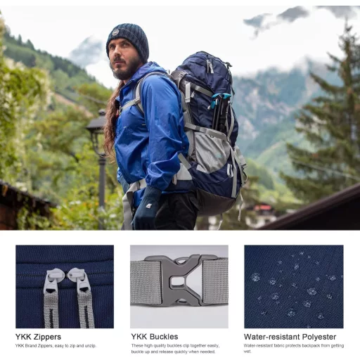 Rucsac de trekking MOUNTAINTOP 70L cu husă de ploaie, pentru bărbați și femei, ideal pentru drumeții și camping