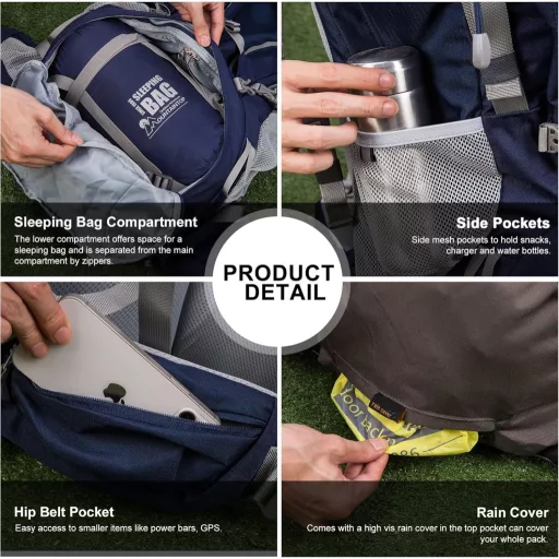 MOUNTAINTOP 70L Trekking Hátizsák Esővédővel Férfi Női Túrázáshoz Kempingezéshez