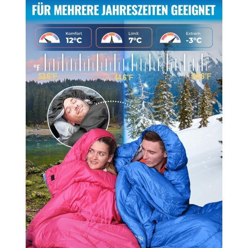 Sac de dormit ușor KingCamp, 3-4 sezoane, pentru camping, copii și adulți, ‎220 x 75 x 7.62 cm